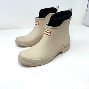 Hunter Play Short Rain Boots Womens 6 Zinc Light Beige Boot Socks Chore READ